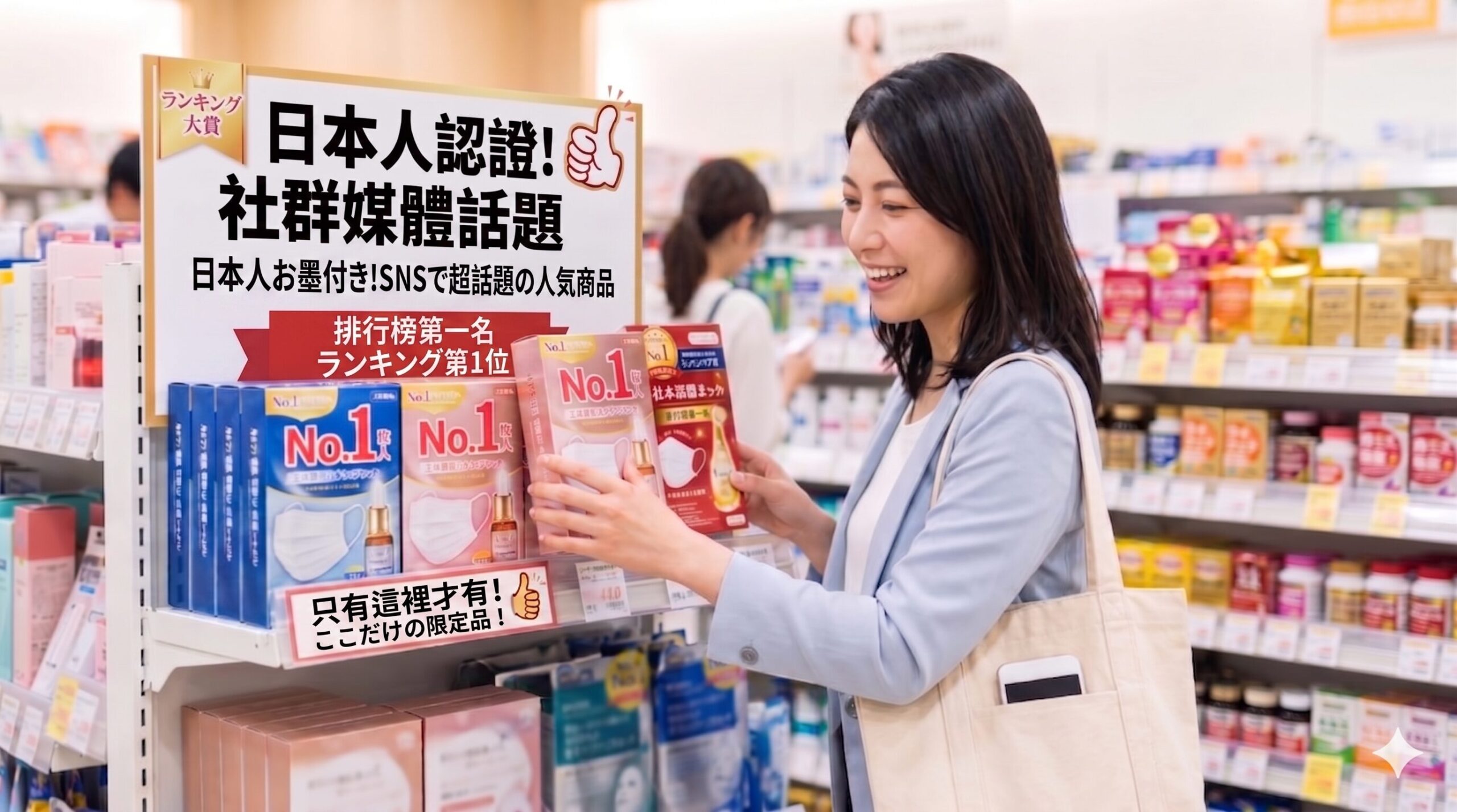 ドラッグストアでPOPに興味が湧き購入を検討する訪日台湾人