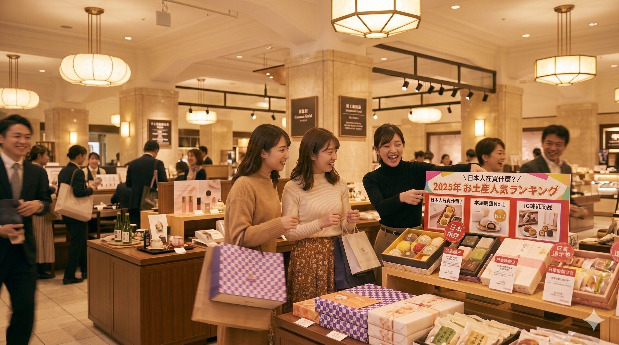 日本の百貨店のお土産売り場で人気の商品を見つける訪日台湾人